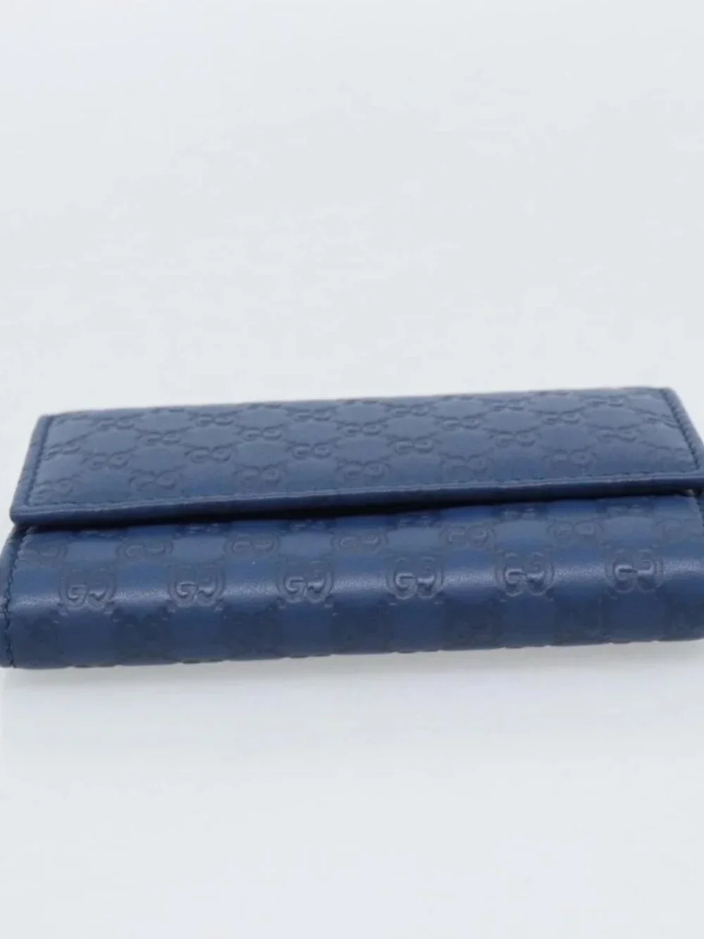 GUCCI Micro Guccissima GG Canvas Key Case Leather Blue Gold 278633 Auth 186350M